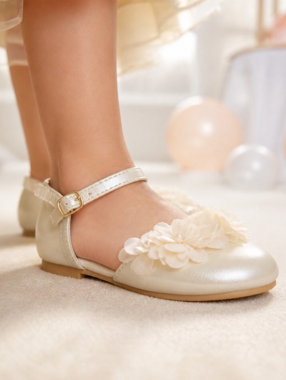 SmartFit Toddler Girl Size 7 Beige Cici Flower Girl Heel Fancy Dress Shoes